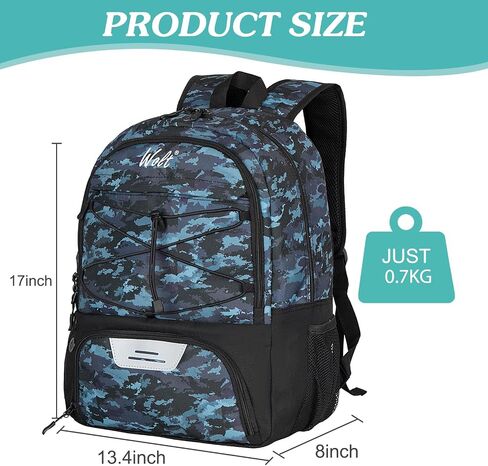 WOLT Youth Soccer Ball Backpack Sports Bag with Ball holder and Shoe Compartment for Soccer Football Basketball Volleyball in Kuwait