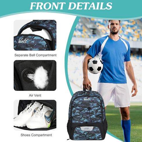 WOLT Youth Soccer Ball Backpack Sports Bag with Ball holder and Shoe Compartment for Soccer Football Basketball Volleyball in Kuwait