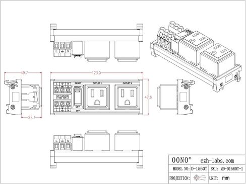 DIN Rail Mount AC 120V NEMA 5-15R Single Receptacle Outlet Power Strip Module, with Rocker Switch Thermal Circuit Breaker Overload Protector in Saudi Arabia