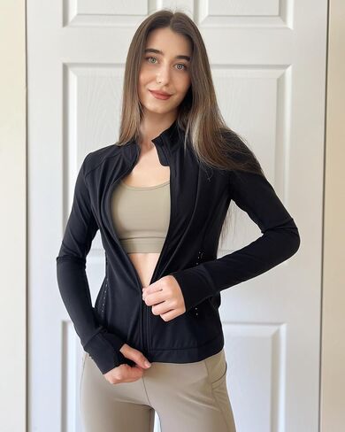 Stelle Women's Zip Up Jackets Lightweight Athletic Running Jacket Workout Slim Fit Yoga Track Clothes with Thumb Holes in Kuwait