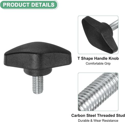 12-Pack Thumb Screws, M6x12mm Tee Wing Knobs, Plastic T Handles Clamping Knob for Woodworking/Machinery/Equipment, Tightening Thread Thumbscrew [Black] in Saudi Arabia
