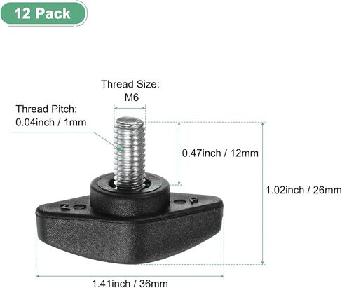 12-Pack Thumb Screws, M6x12mm Tee Wing Knobs, Plastic T Handles Clamping Knob for Woodworking/Machinery/Equipment, Tightening Thread Thumbscrew [Black] in Saudi Arabia