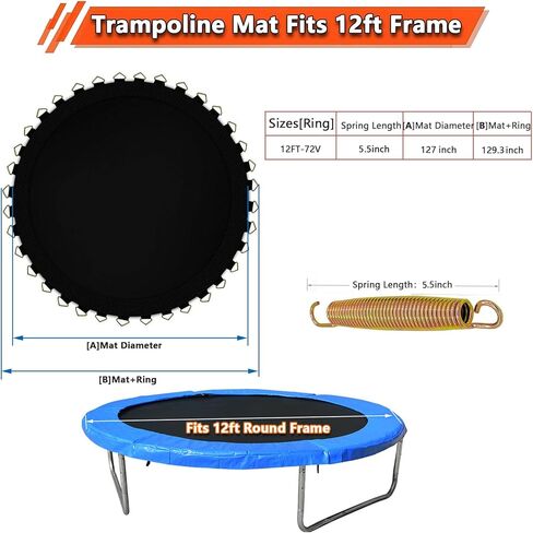 استبدال حصيرة الترامبولين يناسب إطار بطول 12 قدمًا يناسب مقاس 5.5 بوصة مع 72 حلقة على شكل حرف V، (قطر السجادة: 127 بوصة)، مع خطافين وقفازين غير قابلين للانزلاق، مجموعة 10 إبزيم حلقي مثلث in Kuwait
