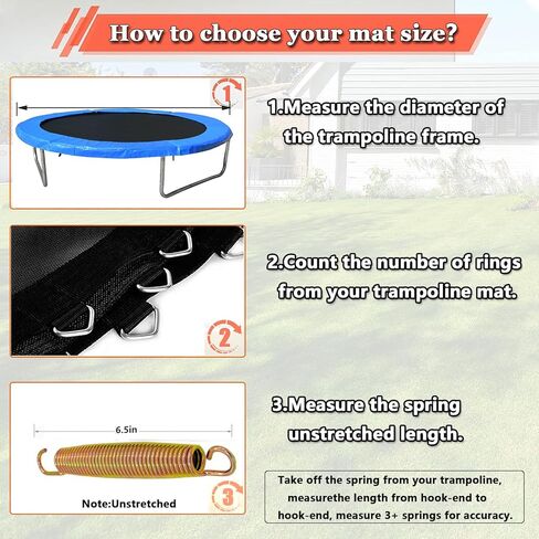 استبدال حصيرة الترامبولين يناسب إطار بطول 12 قدمًا يناسب مقاس 5.5 بوصة مع 72 حلقة على شكل حرف V، (قطر السجادة: 127 بوصة)، مع خطافين وقفازين غير قابلين للانزلاق، مجموعة 10 إبزيم حلقي مثلث in Kuwait