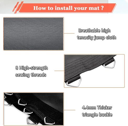 استبدال حصيرة الترامبولين يناسب إطار بطول 12 قدمًا يناسب مقاس 5.5 بوصة مع 72 حلقة على شكل حرف V، (قطر السجادة: 127 بوصة)، مع خطافين وقفازين غير قابلين للانزلاق، مجموعة 10 إبزيم حلقي مثلث in Kuwait