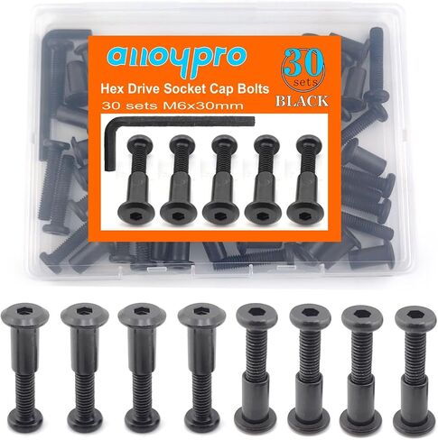 Black M6 x 1-1/4" Hex Drive Socket Cap Bolts Screws Kit,ALLOYPRO 30-Sets Binding Post Screws Socket Cover Connecting Bolt Fixing Post Screw for Furniture Chair Crib Table Cabinets,M6x30mm in Saudi Arabia