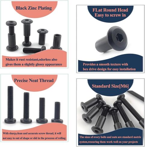 Black M6 x 1-1/4" Hex Drive Socket Cap Bolts Screws Kit,ALLOYPRO 30-Sets Binding Post Screws Socket Cover Connecting Bolt Fixing Post Screw for Furniture Chair Crib Table Cabinets,M6x30mm in Saudi Arabia