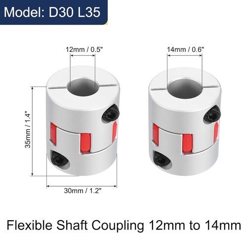 uxcell 2pcs D30 L35 12 مم إلى 14 مم عمود البرقوق المرن اقتران محرك الألومنيوم موصل العنكبوت المرن لآلة CNC للطابعة ثلاثية الأبعاد ومحرك متدرج مؤازر (لون فضي/أحمر) in Kuwait