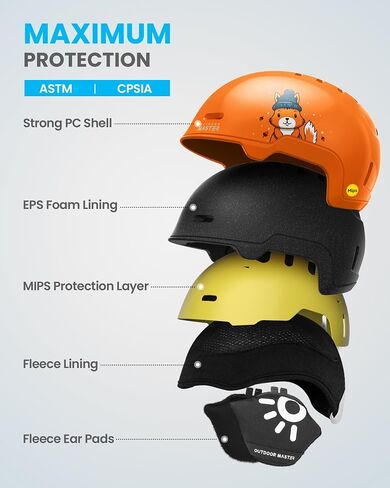 خوذة التزلج OutdoorMaster MIPS للأطفال، خوذة التزلج على الجليد للبنين والبنات والشباب، هيكل PC متين، رغوة EPS الواقية و12 فتحة تبريد، خوذة الثلج الملائمة للقرص، خوذة التزلج على الجليد الرياضية المعتمدة in Saudi Arabia
