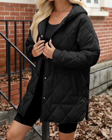 Long Jackets for Women Lightweight Warm Winter Coats for Women Diamond Quilted Hooded Puffer Jacket with Pockets in Saudi Arabia