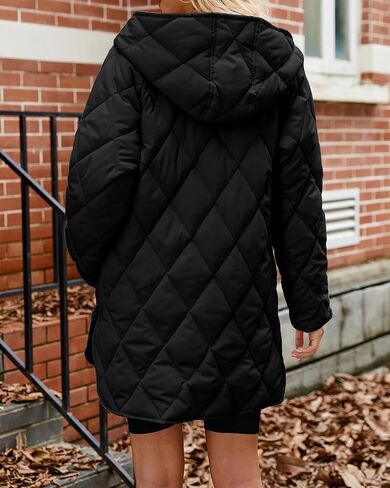 Long Jackets for Women Lightweight Warm Winter Coats for Women Diamond Quilted Hooded Puffer Jacket with Pockets in Saudi Arabia