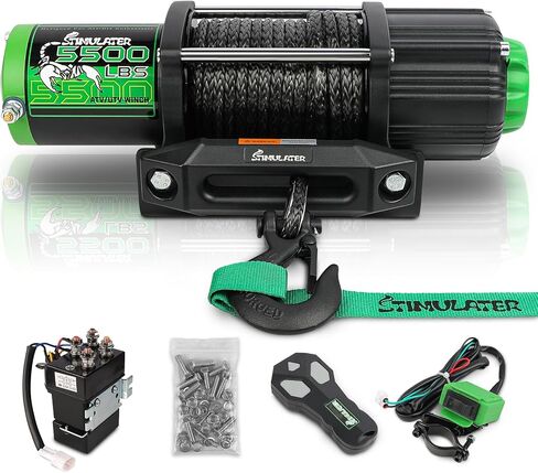 5500LB ATV/UTV Winch,12V Electric Winch,Winch with 1/4'' x 50' Synthetic Rope,with Wireless Remote and Wired Switch,with Hawse Fairlead&Hook,IP67 Waterproof,Suitable for Most ATVs and UTVs in Saudi Arabia