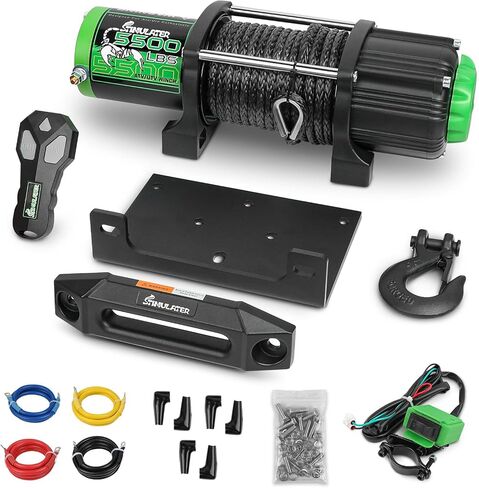 5500LB ATV/UTV Winch,12V Electric Winch,Winch with 1/4'' x 50' Synthetic Rope,with Wireless Remote and Wired Switch,with Hawse Fairlead&Hook,IP67 Waterproof,Suitable for Most ATVs and UTVs in Saudi Arabia