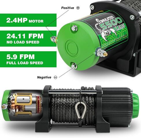 5500LB ATV/UTV Winch,12V Electric Winch,Winch with 1/4'' x 50' Synthetic Rope,with Wireless Remote and Wired Switch,with Hawse Fairlead&Hook,IP67 Waterproof,Suitable for Most ATVs and UTVs in Saudi Arabia