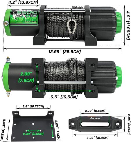 5500LB ATV/UTV Winch,12V Electric Winch,Winch with 1/4'' x 50' Synthetic Rope,with Wireless Remote and Wired Switch,with Hawse Fairlead&Hook,IP67 Waterproof,Suitable for Most ATVs and UTVs in Saudi Arabia