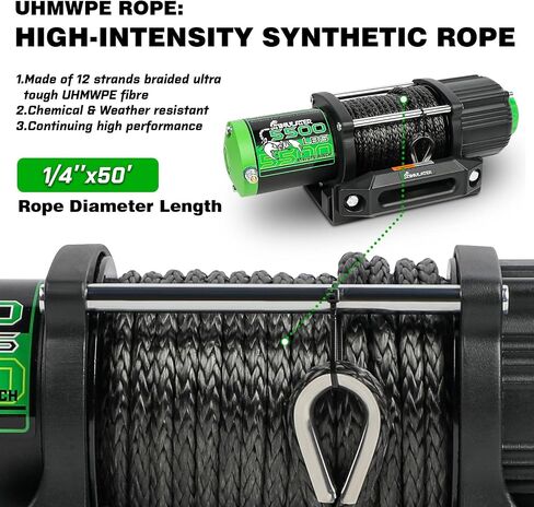 5500LB ATV/UTV Winch,12V Electric Winch,Winch with 1/4'' x 50' Synthetic Rope,with Wireless Remote and Wired Switch,with Hawse Fairlead&Hook,IP67 Waterproof,Suitable for Most ATVs and UTVs in Saudi Arabia
