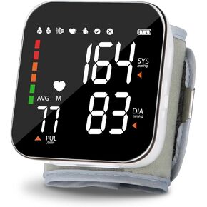 Wrist Blood Pressure Monitor for Home Use Automatic BP Cuff Rechargeable Blood Pressure Machine with LED Backlit Display, Voice Broadcast, Dual 90 Memory Storage with Protective Case