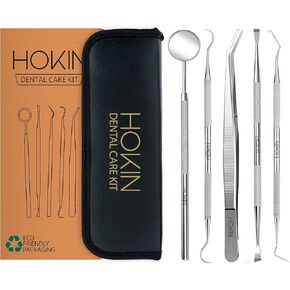 Dental Tools by HOKIN Plaque Remover Teeth Cleaning Tool Dental Care Kit Tooth Filling Repair Set Stainless Steel Dental Picks for Men Women Kids and Pet Care (5 Pcs)