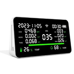 11-in-1 Air Quality Monitor, Indoor CO2/VOC/AQI/PM2.5/Thermometer/Humidity Monitor, Portable Smart Air Quality Meters, Air Quality Tester for Home Office Outdoor, Battery Powered