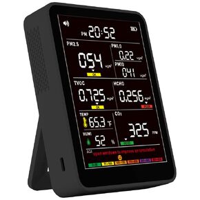جهاز مراقبة جودة الهواء الداخلي، جهاز اختبار جودة الهواء الذكي 16 في 1 مع PM 2.5، CO2، TVOC، HCHO، PM1، AQI، PM10، درجة الحرارة والرطوبة، عرض في الوقت الحقيقي، يعمل بالبطارية، للمنزل والمكتب