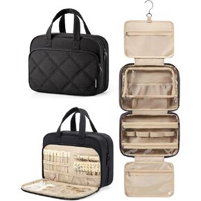 BAGSMART HangingToiletry Bag for Women, Puffy Travel Toiletry Bag with Jewelry Organizer, Waterproof Cosmetic Makeup Bag Compartment, Toiletries Kit Set for Traveling, Accessories, Essentials (M)
