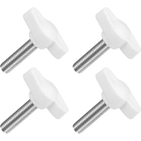 uxcell 4Pcs Tee Wing Knobs Thumb Screws, M6 x 8mm Clamping Screw Knob Male Thread 304 Stainless Steel T Shaped Thumb Screws Handle 27mm Dia. for Hand Tightening Knob Replacement, White