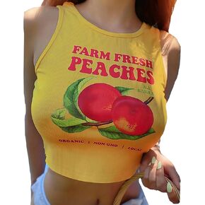 jusgai Farm Fresh Peaches Tank Top for Girl Fruit Graphic Crop Top Sexy Ribbed Slim Fit Sleeveless Tee