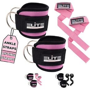 Ankle Strap for Cable Machine, Gym Ankle Cuff for Cable Kickback, plus Wrist Lifting Straps for Weightlifting, Deadlift and Carry Bag