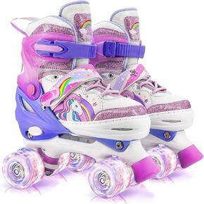 Roller Skates for Girls Boys Kids,4 Size Adjustable with Light Up Wheels Beginner Skates Small