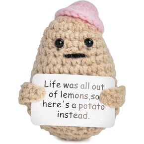 Adorable Handmade Knitted Positive Potato Sombrero Doll, 3 inch Mini Funny Knitted Wool Potato Doll with Positive Card, Gift Idea for Birthday, Mexico Style Decoration with Sombrero