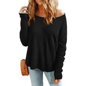 Arach&Cloz Womens Wool Boat Neck Sweater Outfit Long Sleeve Casual Loose Pullover Trendy Tops 2024
