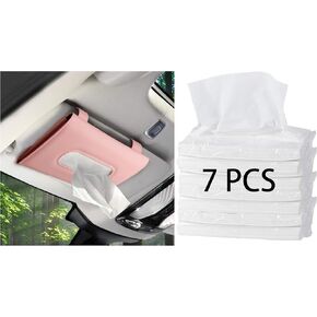 Car Tissue Holder with 7 Refill, Car Tissues Box, Car Napkin Case, Car Tissue Paper Refill for Car, Leather Tissue Dispenser for Car Visor Beige