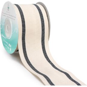 CT CRAFT LLC Ivory Cotton Red Stripes Ribbon 3/8" x 10 Yards for Home Décor Gift Present Wrapping DIY Crafts Birthday Wedding Bouquet Christmas in Kuwait
