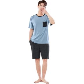 Men's 100% Cotton Pajama Set Mens Round neck Pjs Set For Men Classic Short Sleeve Sleepwear For Loose Casual pyjamas