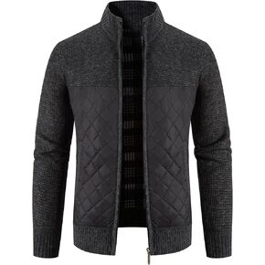 Men's Cardigan Sweaters Thick Full Zip Knit Sweater Stand Collar Regular Fit Mens Sweater with Pockets