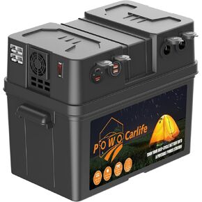 Battery Box for Group 24/27/31 Battery, Build-in 110V Inverter AC Outlet, 12V Battery Box for Marine, Camping, RV, Trailer, Boat