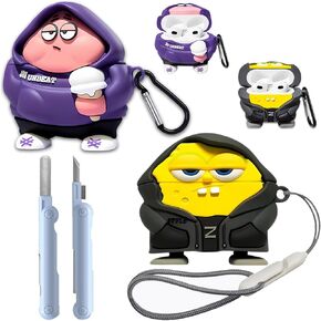 [2Pack] Cute Airpods Case for Airpods 3rd, Fun Funny Kawaii Cool Design Fashion Cartoon 3D Case for Airpods 3 gen (2021) with Cleaner kit&Keychain and Lanyard for Kids Boys Girls Teen.