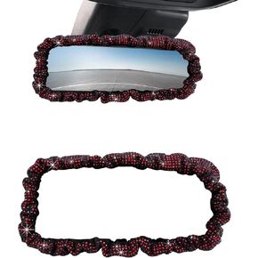 Bling Car Rearview Mirror Cover, Elastic Plush Auto Rear View Mirror Protector with Shiny Rhinestone, Universal Women Girls Interior Car Accessories for Mirror Decoration (White)
