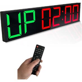26'' Extra Large Home GYM Timer Clock, Programable Workout Interval Timer, Digital Wall Clock, with 7-color Night Light, 8 Alarm Clock, Calendar/Temperature, Countdown & Stopwatch (Green & Red)