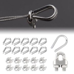 10pcs 1/4 Inch Cable Clamps,10pcs M6 Stainless Steel Wire Rope Thimbles, M6 Wire Rope Clip U Bolt Saddle Fastener Cable Thimbles Rigging for 1/4" Diameter 6mm Steel Wire Rope