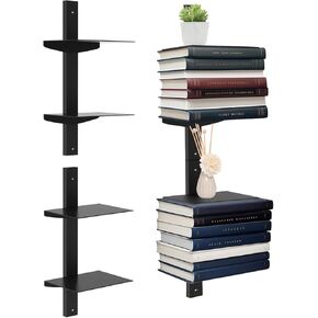Invisible Floating Bookshelf for Wall, 4 Tier Vertical Spine Bookshelves for Wall, Heavy-Duty Metal Vertical Bookshelf for Home Office, Floating Bookshelf Vertical 2 Pack White