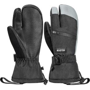 قفازات التزلج OutdoorMaster بثلاثة أصابع للنساء والرجال، قفازات تزلج مقاومة للماء والرياح، قفازات شتوية دافئة للتزلج على الجليد مع جيب مزدوج