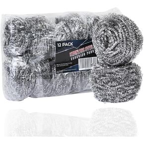 Brheez Stainless Steel Cleaner Scouring Pads [12 Pack] - Industrial & Commercial Strength Large Cleaning Supplies Dish Sponge - Individually Wrapped 80 Gram