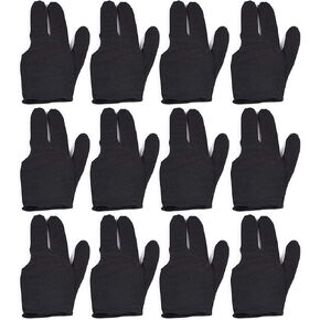 Billiards Gloves 12 PCS Set 3 Finger Billiard Gloves for Left/Right Hand , 6 White+ 6 Red OR 12 Black