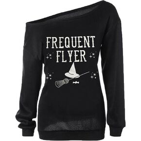 lymanchi Women Halloween Off Shoulder Sweatshirt Casual Loose Sexy Pullover Tops