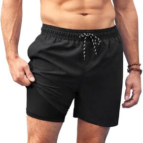 COOFANDY Men Swim Trunk with Compression Liner 2 in 1 Swimwear Bathing Suit Quick Dry Board Short