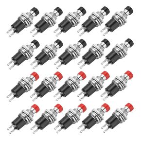 MECCANIXITY Set of 20 1A 250V AC 7mm Mini Momentary Push Button Switch PBS-110 NO Black/Red Switch Button with Soldering Foot for Electronic Devices