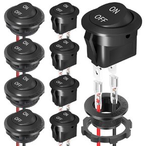 Round Rocker Switch, AC 125V 10A AC 250V 6A On Off Switch, Waterproof Toggle Switch, 8 Pack Toggle Switch, Rocker Switch, with 4 Pack Shell and 16 Pack Terminal Wire for Marine, Car, Car, Rv