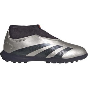adidas Predator League Laceless Turf J (Little Big Kid) Sneaker, Platin Metallic/Aurora Black/Turbo, 5 US Unisex