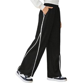 Verdusa Girl's Color Block Elastic Waist Wide Leg Long Trousers Sweatpants